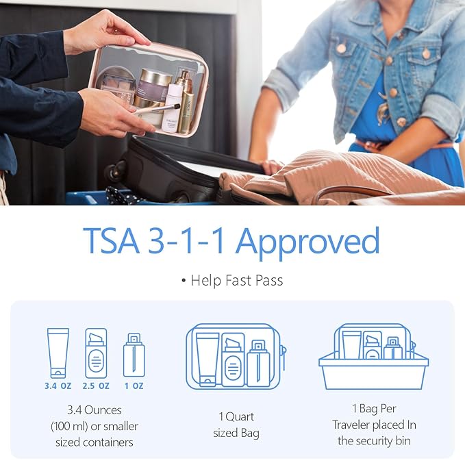 PACKISM TSA Approved Toiletry Bag - Clear Makeup Bag Waterproof Quart Size Bag, Travel Makeup Cosmetic Bag for Women, Carry on Airport Airline Compliant Bag, 3 Pack