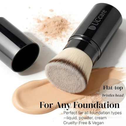 DUcare Retractable Foundation Self Tanner Brush Flat Top Kabuki Brush for Liquid, Cream and Powder Face Makeup With Aluminum Handle