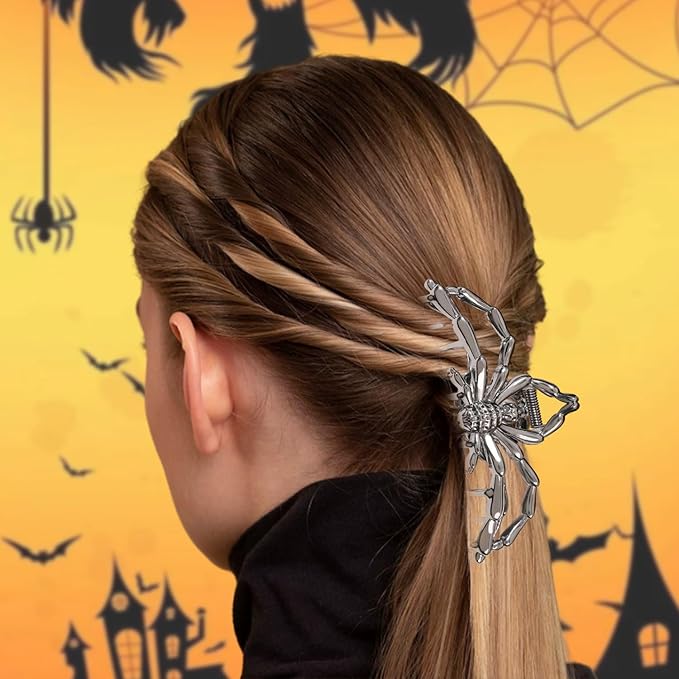 3 Pcs Halloween Hair Claw Clips Hair Accessories for Women Girls, Gothic Black Metal Spider Large Medium Size Catch Clips for thick Hair Styling Tool Holiday Gifts(Black Gun)