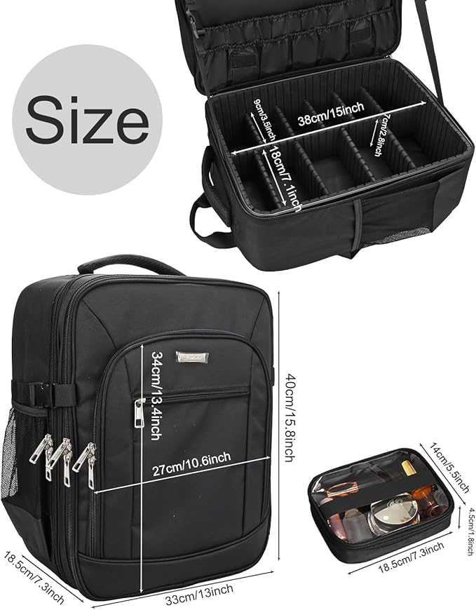 Makeup Backpack Makeup Artist Bag Professional Extra Large Cosmetic Bag Travel Train Case Storage Organizer Double-Layer Large Capacity Cosmetic Case with 4 Pouch(Black)