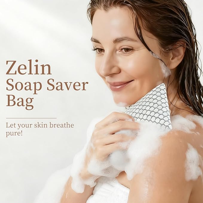 zelin Soap Saver Bag, 2 Pack Exfoliating Bath Sponge With Dual-Layer Honeycomb Mesh, Bar Soap Pouch for Frothing And Skin Cleansing (Pearl White And Ink Black)