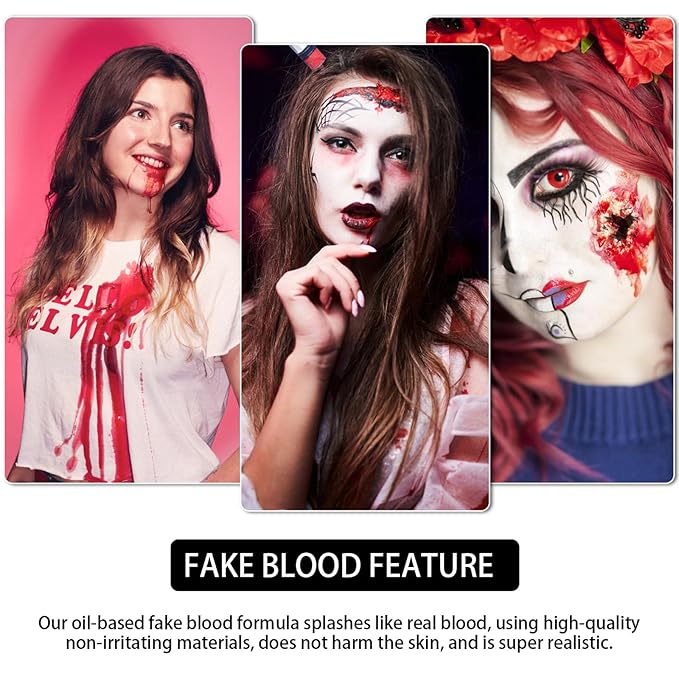 Halloween Fake Blood Kit,Fake Blood Spray+ Dripping Blood 1.76oz + Coagulated Gel Blood 1.06oz - Realistic Washable Fake Blood Makeup for Halloween Makeup Zombies Vampire Monster Cosplay & Dress Up