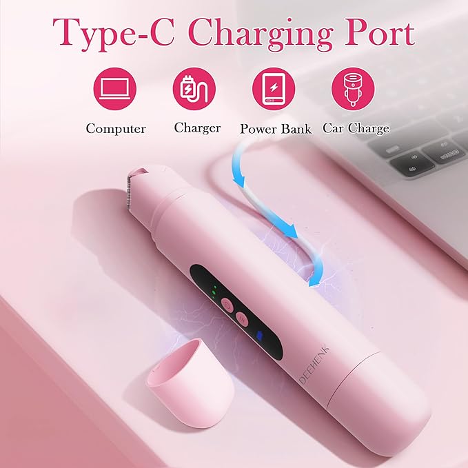 Bikini Trimmer Razors Shaver for Women: DEEHENK 2-Speed Electric Razor for Pubic Hair Dual Head Shaver Women IPX7 Waterproof Rechargeable Lady Trimmer for Bikini Underarm Body Leg Face Pink