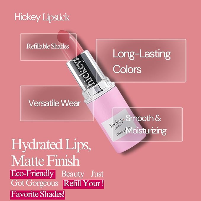 Hickey Lipstick Skinny Dip Light Pink Lipstick Refill - Long Lasting Lipstick for Women - Hydrating & Moisturizing Shade, Lip Color for Women, Gluten-Free & Vegan with Highly Pigmented