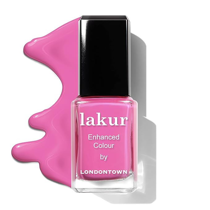 LONDONTOWN lakur Nail Polish - Chip-Resistant, Non-Toxic, Conditions & Hydrates Nails | Shimmery Hot Pink, Fruit-Tella, .40 fl oz