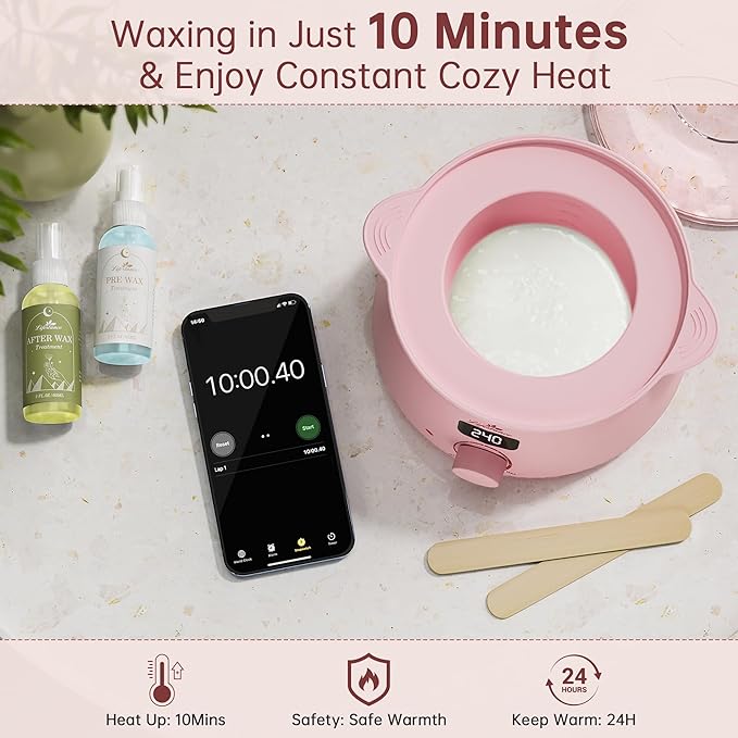 Lifestance Waxing Kit for Women & Men - Pink L2 Digital Warmer, Silicone Wax Pot Liner, Hair Removal Kit with 14.1oz Hard Wax Beads & Oil Spray, Professional for Home Brazilian Bikini Face Leg Body