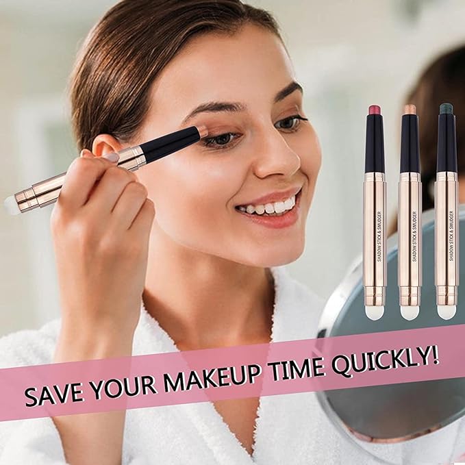 2 in 1 Eyeshadow Stick - Cream Smooth Shimmer Hot Pink Eyeshadow Pencil, Hypoallergenic Waterproof Long Lasting Multi-Dimensional Eye Shadow Highlighter Stick Makeup Eyeliner Pen (Shimmer #13)