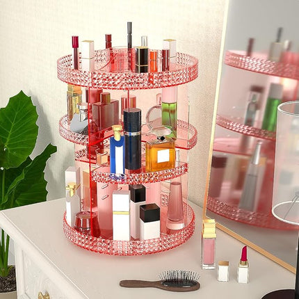 360 Degree Rotating Makeup Organizer, Extra Large Capacity Perfume Holder, Removable 7 Layers Cosmetics Organizer, Make Up Organizer For Countertop Storage Skincare or More (Pink)