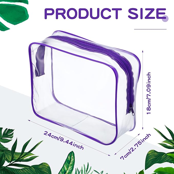 Weewooday 12 Pieces Clear Makeup Bags Cosmetic Storage Bags PVC Zipper Pouches Travel Waterproof Makeup Plastic Case for Women Organizing Toiletries Traveling Bathroom(Large,Purple)