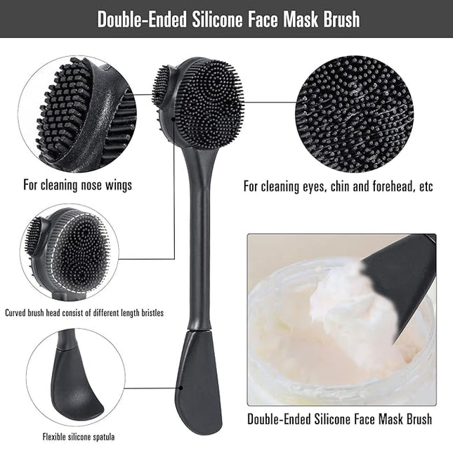 4 Pack Silicone Facial Cleansing Brush 4 in 1, Silicone Face Exfoliating Wash Scrub Brush Dual Face Double-Ended for Face Skincare and Massage (Black)
