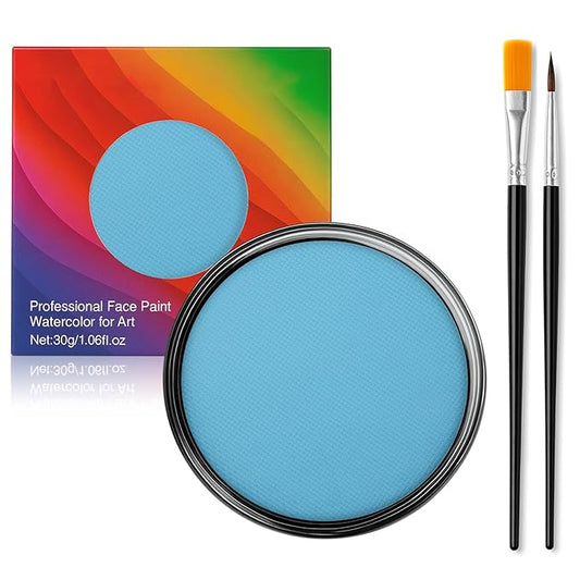 Face Body Paint Kit for Kids & Adults, Non-Toxic Water-Based Professional Face Painting Palette with Brushes for Halloween Clown Goth Vampire SFX Makeup, Art Stage Cosplay Parties, Sky Blue