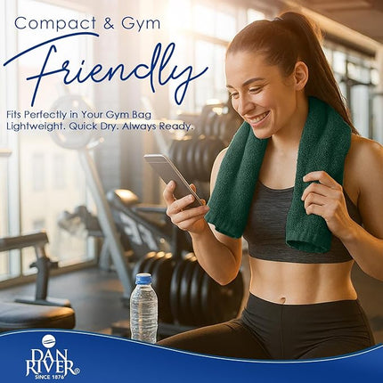 DAN RIVER 6-Pack Premium Hand Towels (16x28 Inches) - 100% Cotton, Ultra Soft, Lightweight, Highly Absorbent Towels for Bathroom, Spa, Gym, Salon, Hotel, and Travel - Hunter Green