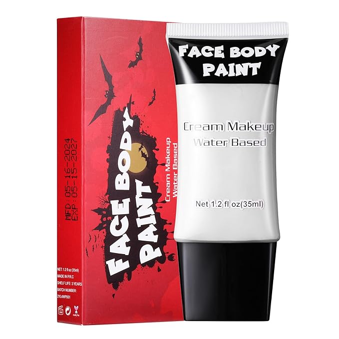 White Face Paint, Water Based Full Body Paint Halloween Makeup,Cream Face Paint & Body Paint For Adults Skull Joker Vampire Skeleton SFX Cosplay Costumes 1.2 fl oz (35ml)