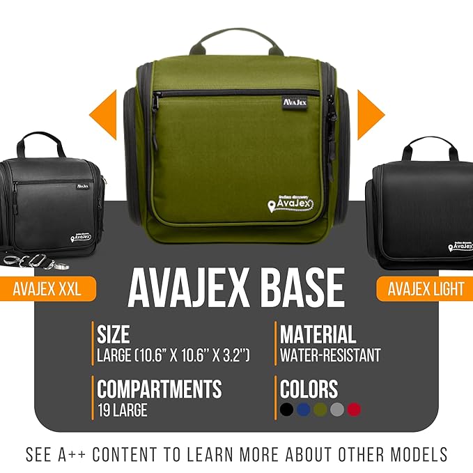 Travel Toiletry Bag for Men and Women - (10.6”x10.6”x3.2”) Large Hanging Toiletry Organizer - Waterproof Hygiene Bag with Metal XXL Swivel Hook, with Sturdy Zippers and 19 Compartments for Toiletries