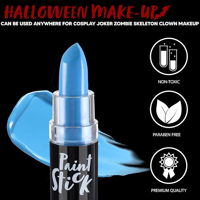 Spooktacular Creations Halloween Face Body Paint Lipstick for Adult, Clown SFX Foundation Cream Makeup for Sports Festival or Stage Makeup Cosplay Party Dress Up (0.13 Oz, Blue)