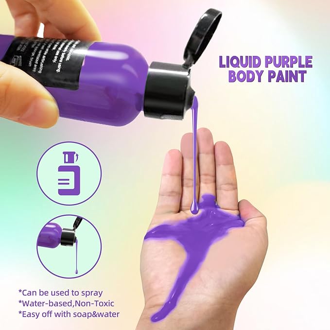 Go Ho Makeup Purple Body Paint(2.1 oz),Water Based Purple Face Paint and Body Paint for Airbrush Makeup Special FX, Cosplay, and Halloween Make up