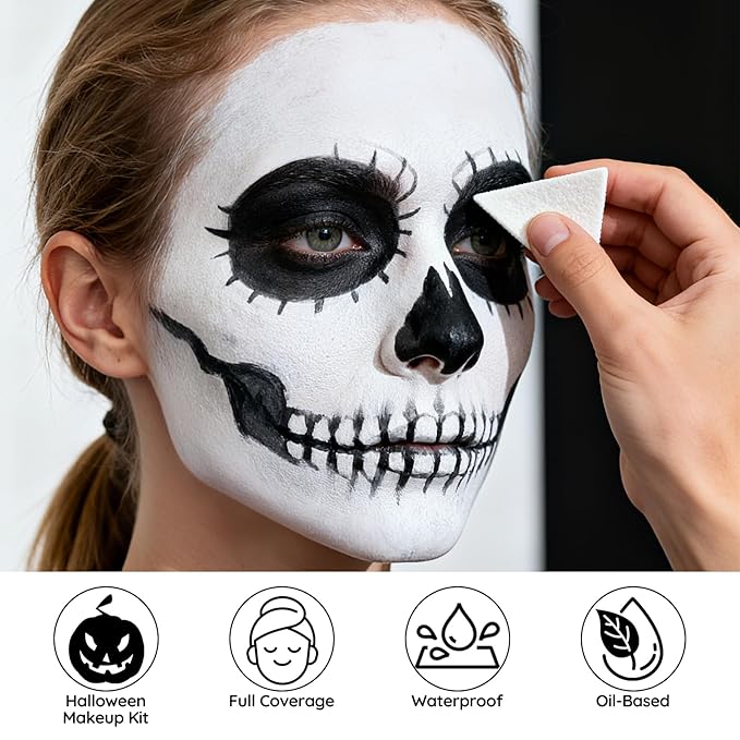 Halloween White White Black Grey Face Painting Kit For Skeleton Goth Skull Makeup, Baseball Softball Sport Games, Cosplay, Costume, Theme Parties and SFX Special Effect
