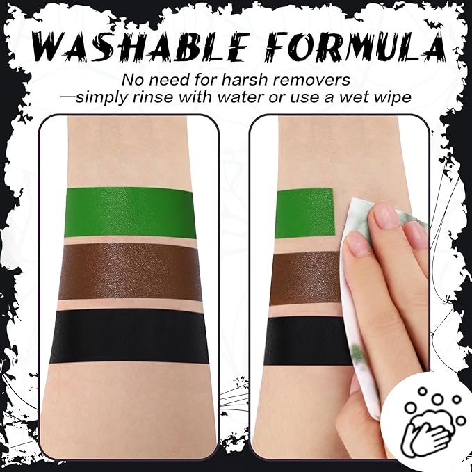 BOBISUKA Light Green Face & Body Paint Stick Water-Based Washable Face Paint Makeup Stick for Halloween Witch, Zombie, Skull, Monster, Hulk, Goblin, Cosplay, SFX, Sports Eye Black & Costume Party