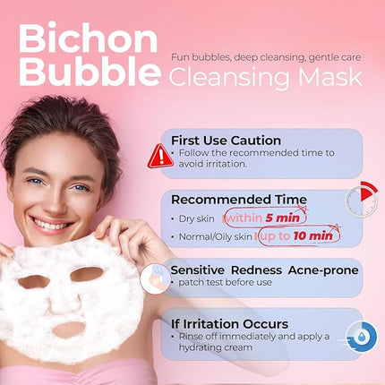 Pioom Bichon Bubble Cleansing Mask, foaming facial mask, Pore Deep Cleansing, Gentle Face cleansing mask, Pack of 10,