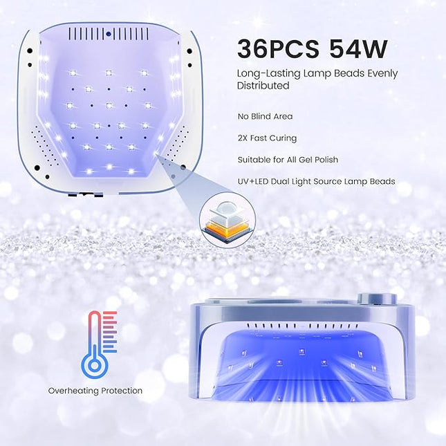 Lavinda 54W UV LED Nail Lamp, Professional UV Light for Gel Nails Rechargeable Cordless Nail Dryer with 4 Timer Settings & Auto Sensor, Fast Curing Gel Light for Home and Salon Use