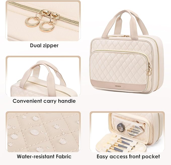 Travel Toiletry Makeup Bag for Women Hanging Toiletry Bag Cosmetic Organizer Make up Bags for Women Travel Makeup Essentials, Beige