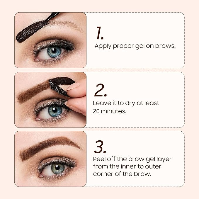 Brow Tattoo Peel Off - Brow Gel Eyebrow Tattoos Waterproof, Eyebrow Gel with Eyebrow Stencils Long-Lasting Makeup, Eye Brow Pencils Create Full Voluminous Brows for Women (Dark Brown)