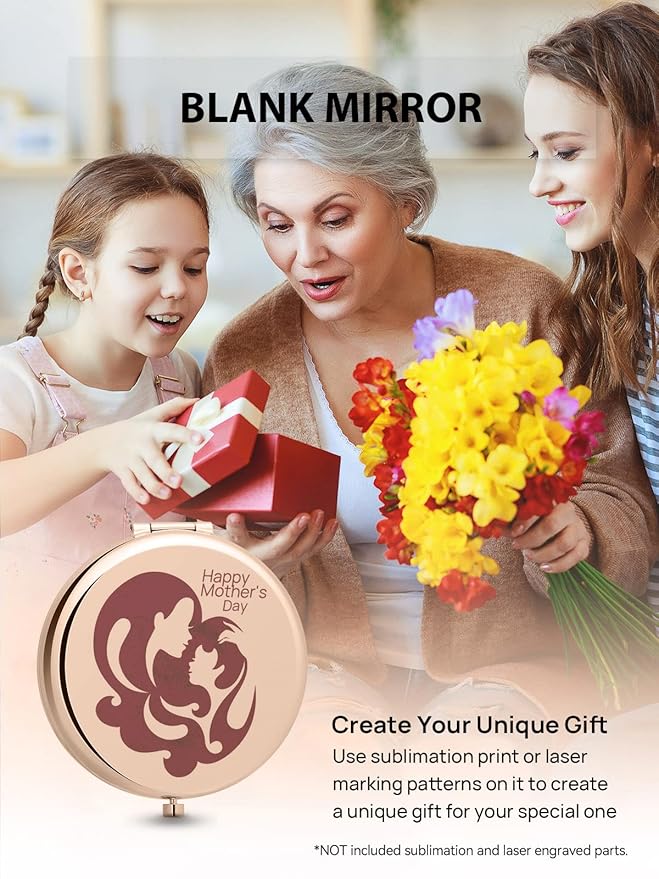 Compact Mirror Bulk, Pack of 12 Double-Sided 1X/2X Magnifying Metal Makeup Mirrors(Round, Rose Gold)