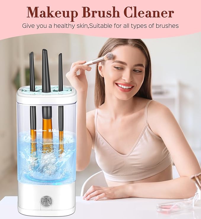 Electric Makeup Brush Cleaner, 7000 RPM Makeup Brush Cleaner Machine, Efficient Automatic Portable USB Cleaner Tool for All Types of Makeup Brushes, Convenient Makeup Brush Cleaning-Transparent ﻿