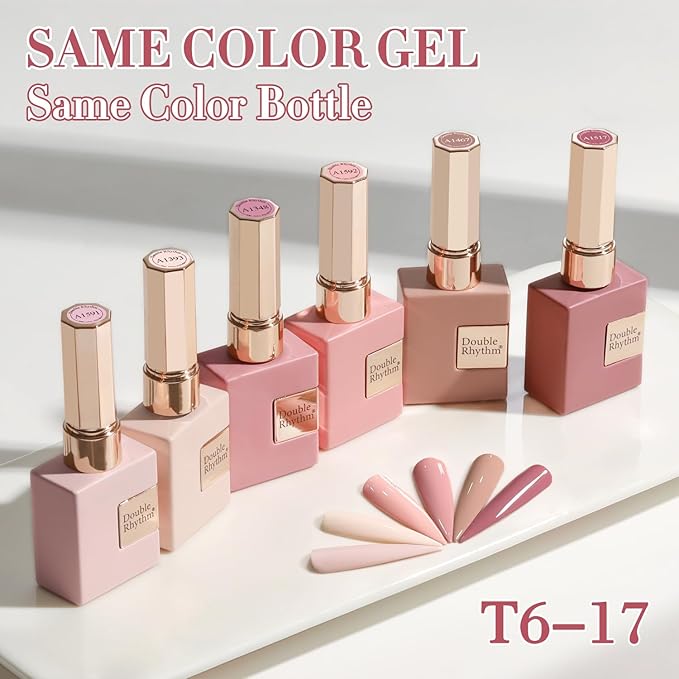 Double Rhythm 6 Pcs 15 ML Gel Polish Set Same Color Same Bottle Soak Off Gel Polish Kit Nail Art Manicure Salon DIY at Home for Women (Light Dark Nude Pink Beige-T6-17)