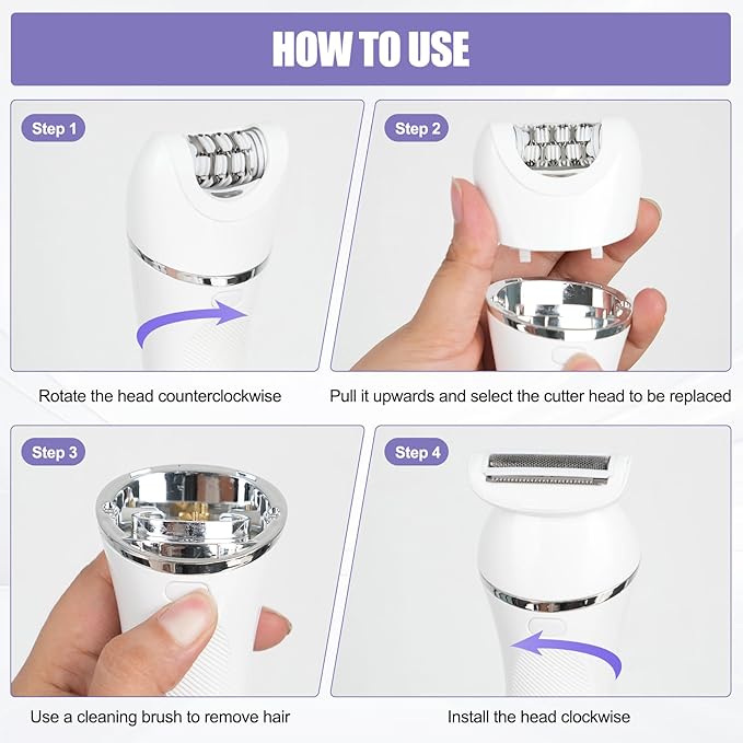 3.0 Women Face Epilator, 7-in-1 Rechargeable Facial Hair Remover with LED Battery Display, Facial Shaver for Face, Eyebrow, Nose Trimmer (White)