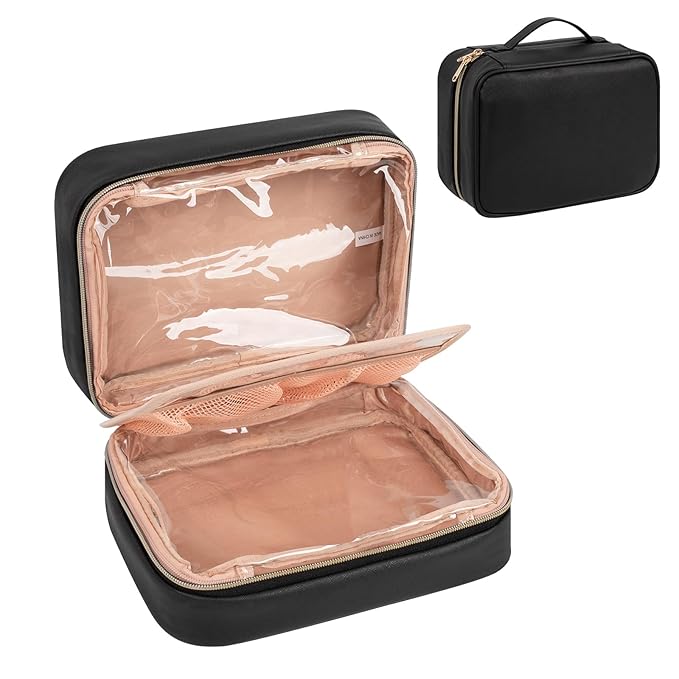 OCHEAL Makeup Bag, Makeup Travel Bag Large Capacity Waterproof Cosmetic Organizer Bag with Makeup Brush Compartment & Handle for Women Girls Travel Toiletry Accessories-Black