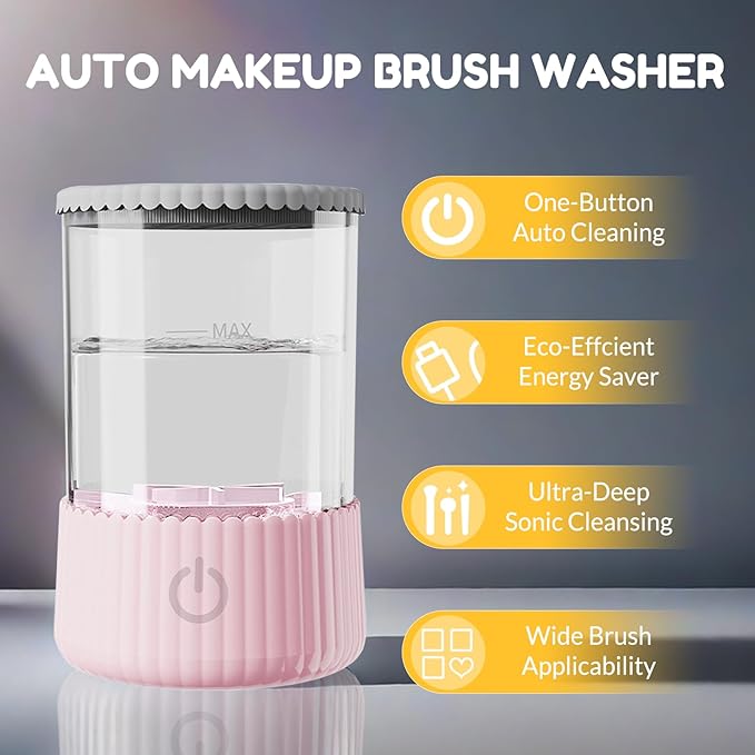 Electric Makeup Brush Cleaner Machine, Quick Efficient Deep Cleaning Makeup Brush, Automatic Spinning Cosmetic Brush Cleaner All Types of Brushes Portable Compact Design for Travel Home Use