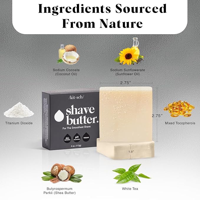 Kitsch Shaving Soap for Men - Hydrating Shave Butter & Shave Soap Bar - Nourishing Bar Soap for Smooth, Irritation-Free Shave – Paraben, Silicone & Sulfate-Free - Vegan, Made in USA - 4 oz