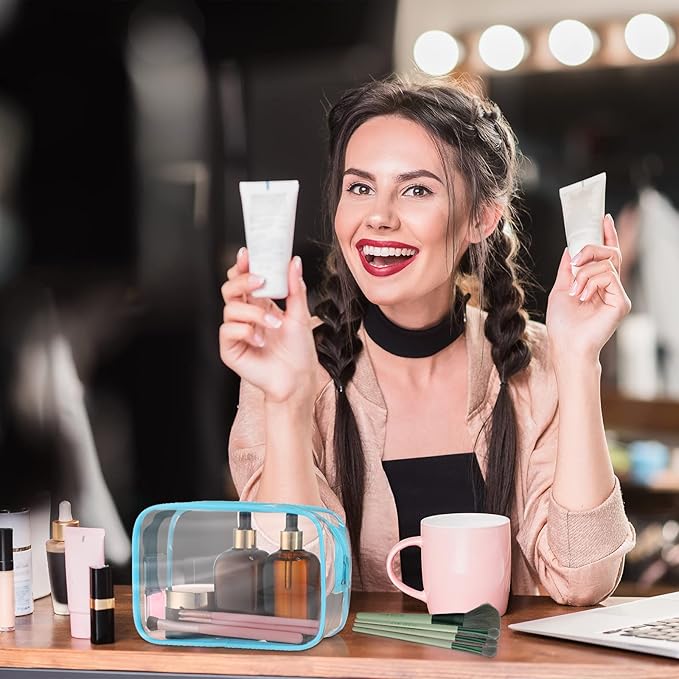 Weewooday 12 Pieces Clear Makeup Bags Cosmetic Storage Bags PVC Zipper Pouches Travel Waterproof Makeup Plastic Case for Women Organizing Toiletries Traveling Bathroom(Medium,Blue)