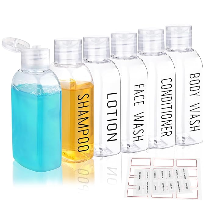 Travel Bottles for Toiletries 6 PCS 3.4oz/100ml Travel Size Containers Plastic Lotion Bottle TSA Approved Leak Proof Squeeze Bottles with Flip Cap for Toiletries, Shampoo & Lotion (Clear)