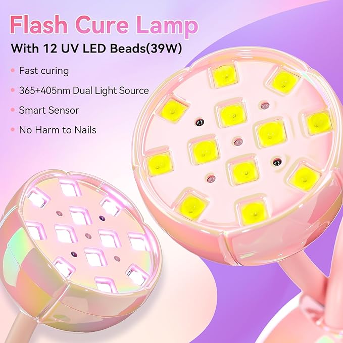Makartt UV LED Nail Lamp - Gooseneck UV Light for Nails Cordless Rechargeable USB 39W Dryer LED Lamp with Auto Sensor 4 Timer Settings Fast Curing for Nail Art Polish (Glazed Pink)