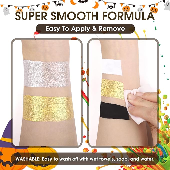 BOBISUKA Gold Face Body Paint Liquid Texture Washable Non Toxic Facepaint Fast Drying Metallic Gold Foundation Makeup for Halloween Cosplay SFX Costume Party Large Capacity(130ml)