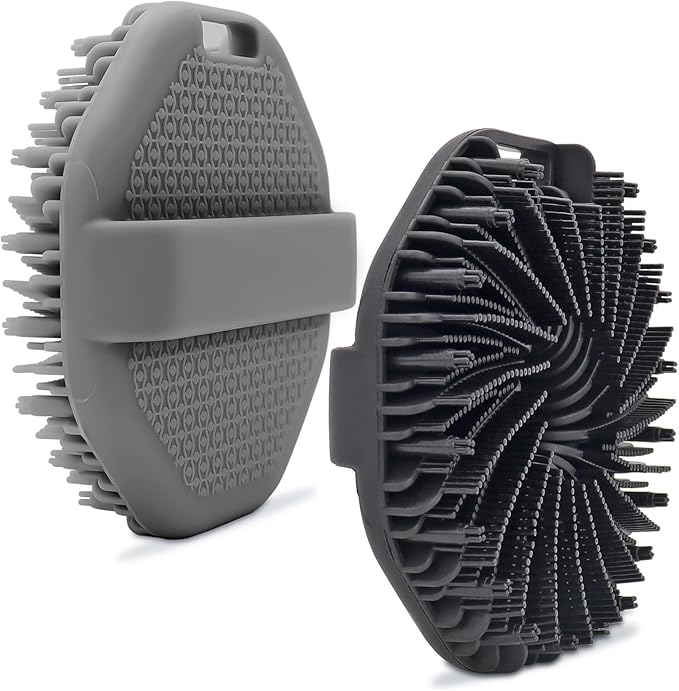 2-Pack Silicone Body Scrubber Shower Brushes,Exfoliating Body Scrubber for All Skin Type, Eco Friendly Shower Scrubber for Body, Silicone Body Brush for Showering(Black & Gray)