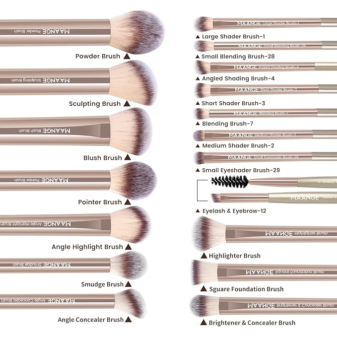 MAANGE 18 Pcs Makeup Brushes with Laser Bag, Premium Synthetic Makeup Brush Set Professional Makeup Tools Eyeshadow Eyebrow Foundation Blush Concealer Face Powder Blending Brushes Kit-Champange Gold