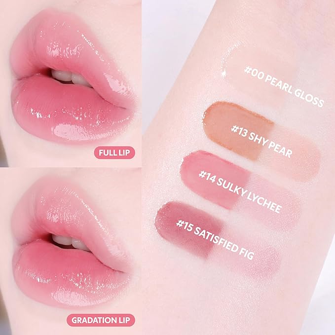 COLORGRAM Fruity Glass Tint 14 Sulky Lychee, Long-Lasting Glossy Lip Tint, Korean Beauty Lip Gloss Tint, Geek Nude Series