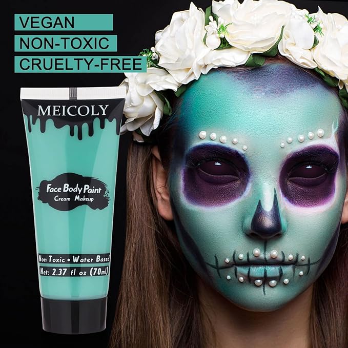 MEICOLY Cream Teal Face Body Paint,2.37Oz Large Tube Water Based Body Paint Face Painting for Adults and Kids,Halloween Face Paint Stage SFX Special Effects,Cosplay Facepaint Peacock Makeup
