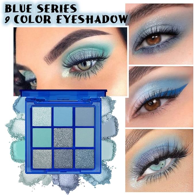 Sapphire Blue Smoky Eye Shadow Palette,Navy Royal Blue Green Goth Natural Eyeshadow Palette,Waterproof,Long Lasting Naturing-Looking
