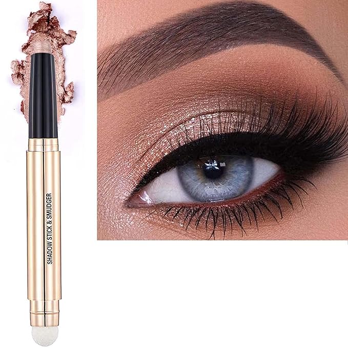 Rose Gold Eyeshadow Stick And Eyeshadow Brush Eye Makeup Cream Shimmer Glitter Smooth Eye Shadow Sticks Pencil Nude Matte Palette Primer Crayon Liquid Highlighter Natural Long Lasting 03