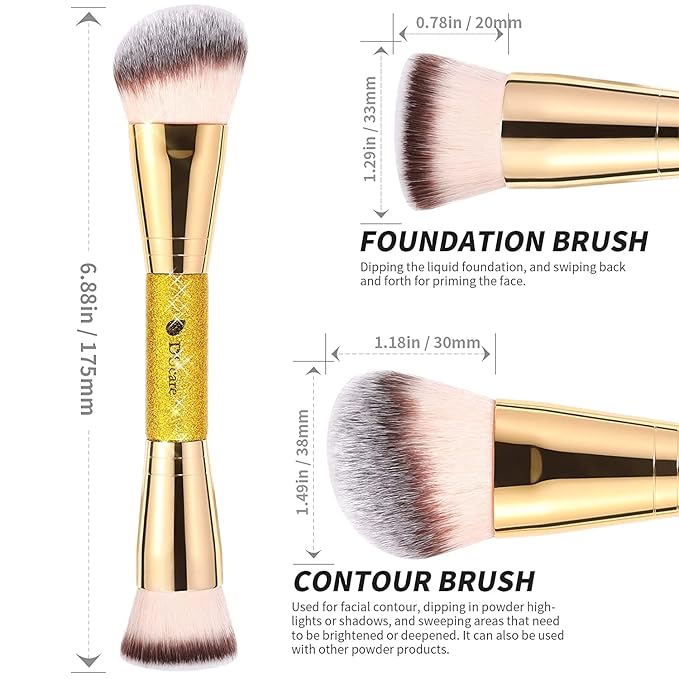 DUcare Foundation Brush Contour Bronzer Makeup Brush Double Ended Self Tanner Brush Sculpting Brush for Blending Liquid Powder Concealer Cream Cosmetics Blush Buffe