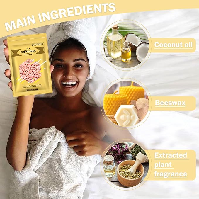 Wax Beads,5 Packs Hard Wax Beads Waxing at Home for Hair Removal - Hard Wax for Sensitive Skin Women with sticks, Bikini Brazilian Body Face Waxing (5 * 100g, Aloe & Rose)