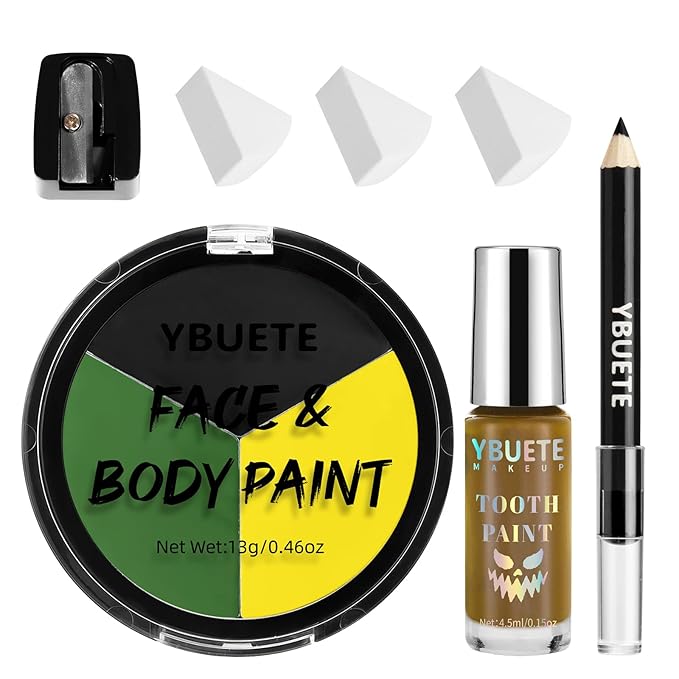 Halloween Black Yellow Green Face Paint Face Painting Kit For Witch Beast Boy Zombie Monster, Baseball Softball Sport Games, Cosplay, Costume, Theme Parties and SFX Special Effect