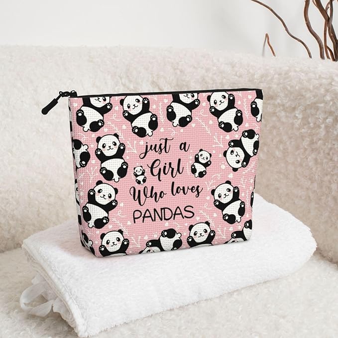 MOLAIGIN Just A Girl Who Love Pandas Cute Panda Cosmetic Bag For Women, Travel Makeup Bag, Toiletry Zipper Bag, Large Capacity Aesthetic Cases