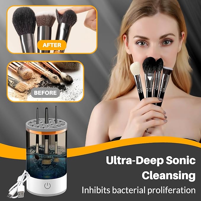 Electric Makeup Brush Cleaner Machine, Quick Efficient Deep Cleaning Makeup Brush, Automatic Spinning Cosmetic Brush Cleaner All Types of Brushes Portable Compact Design for Travel Home Use