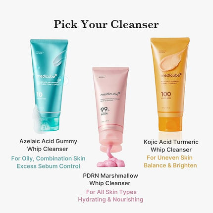 medicube Facial Cleanser Kojic Acid Turmeric Whip Cleanser | Cleansing Foam for Brightening, Balancing | Fade Appearance of Uneven Patches & Ideal for Use After Spot Care | Korean Skincare, 4.23 oz