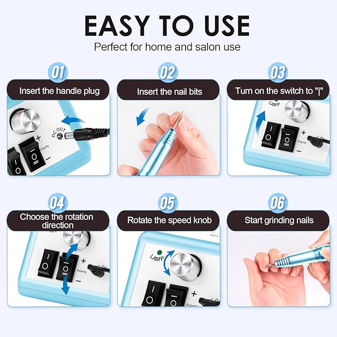Subay Professional Nail Drill Electric File 20000RPM for Acrylic Nails, Gel Nail, Nail Art Polisher, Manicure Pedicure Tools for Salon Home